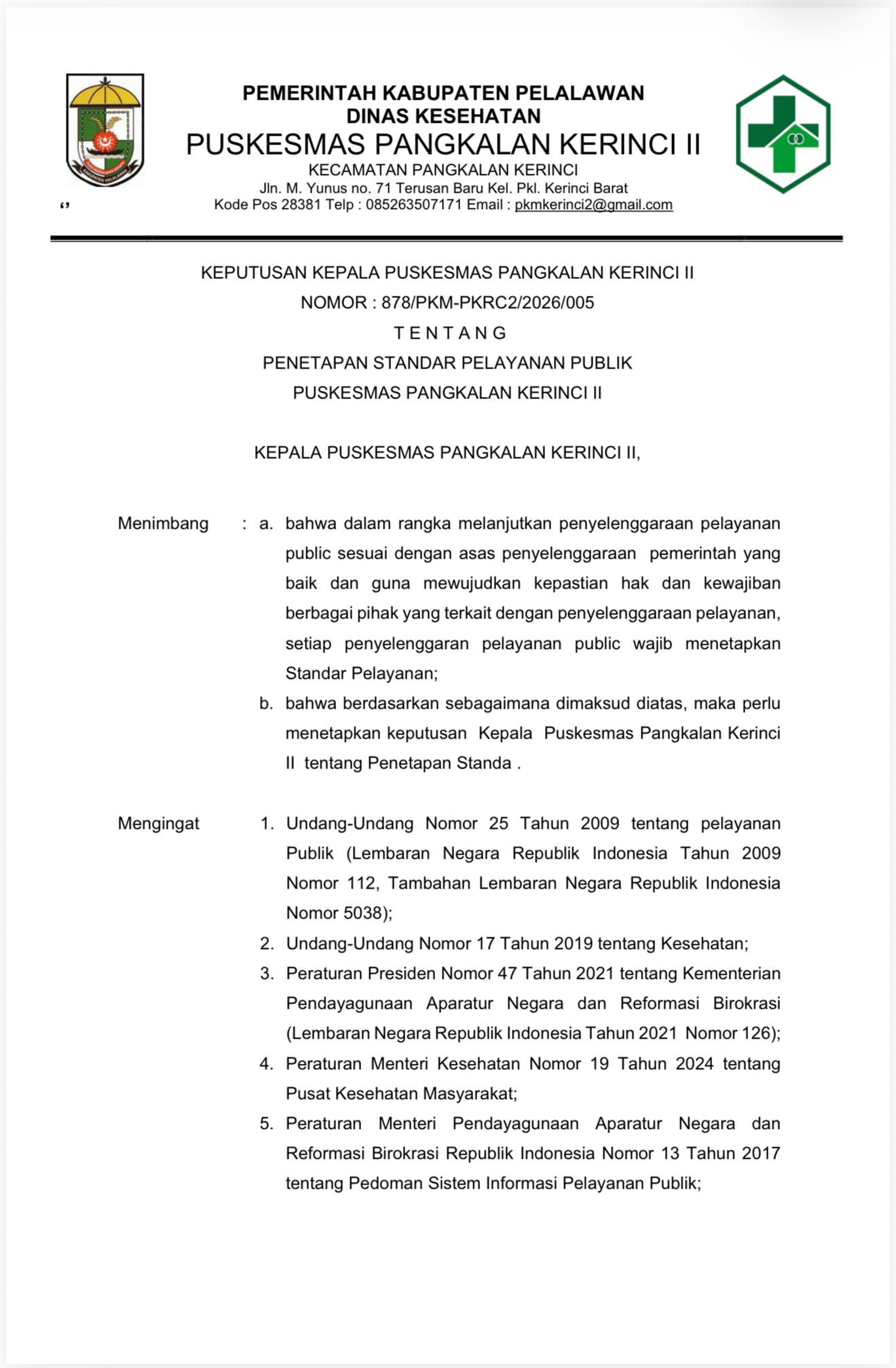 PENETAPAN STANDAR PELAYANAN PUBLIK